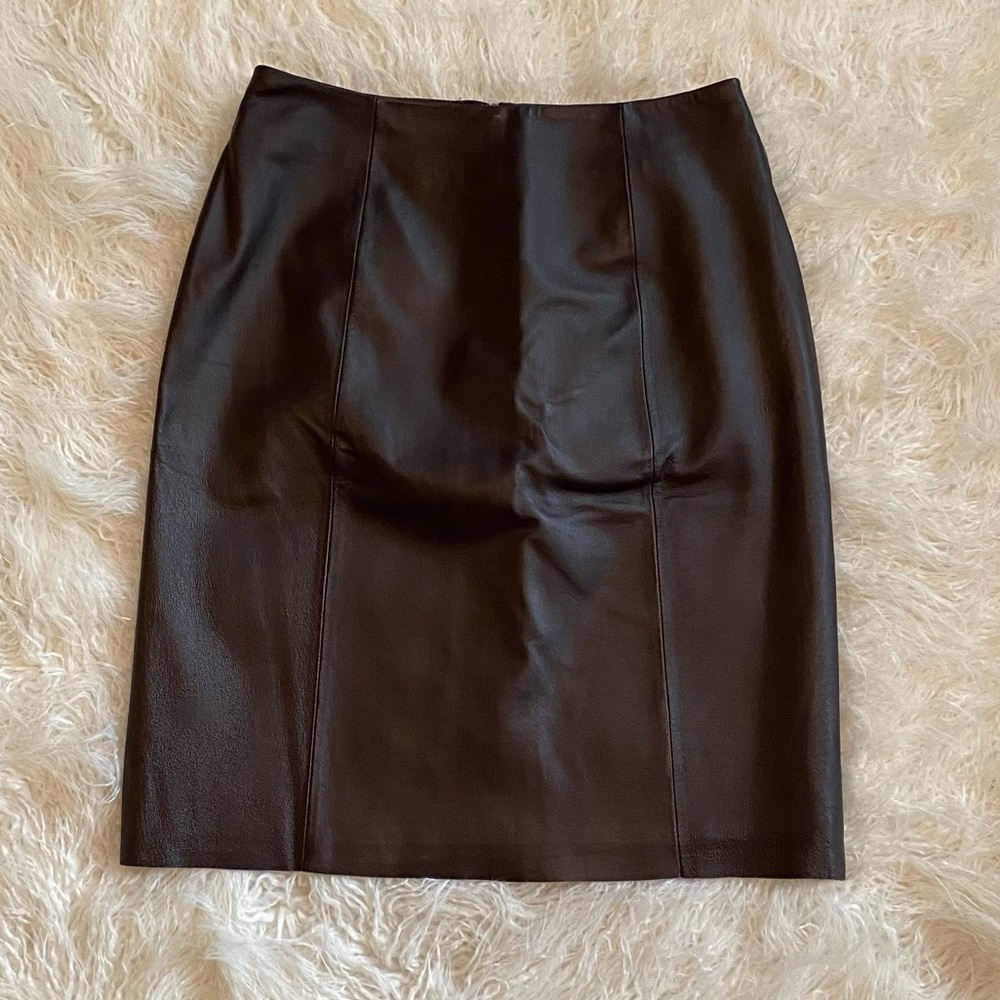 Vintage Bagatelle Chocolate Brown Leather Skirt, Size 8